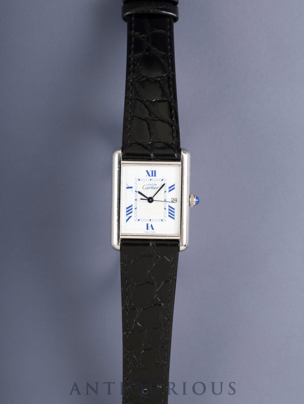 カルティエ マストタンク GM(XL) 2414 クォーツ SV925 革 純正尾錠(SS) ホワイト飛びローマン文字盤(SWISS MADE表記) カルティエブティックにてコンプリートサービス済み