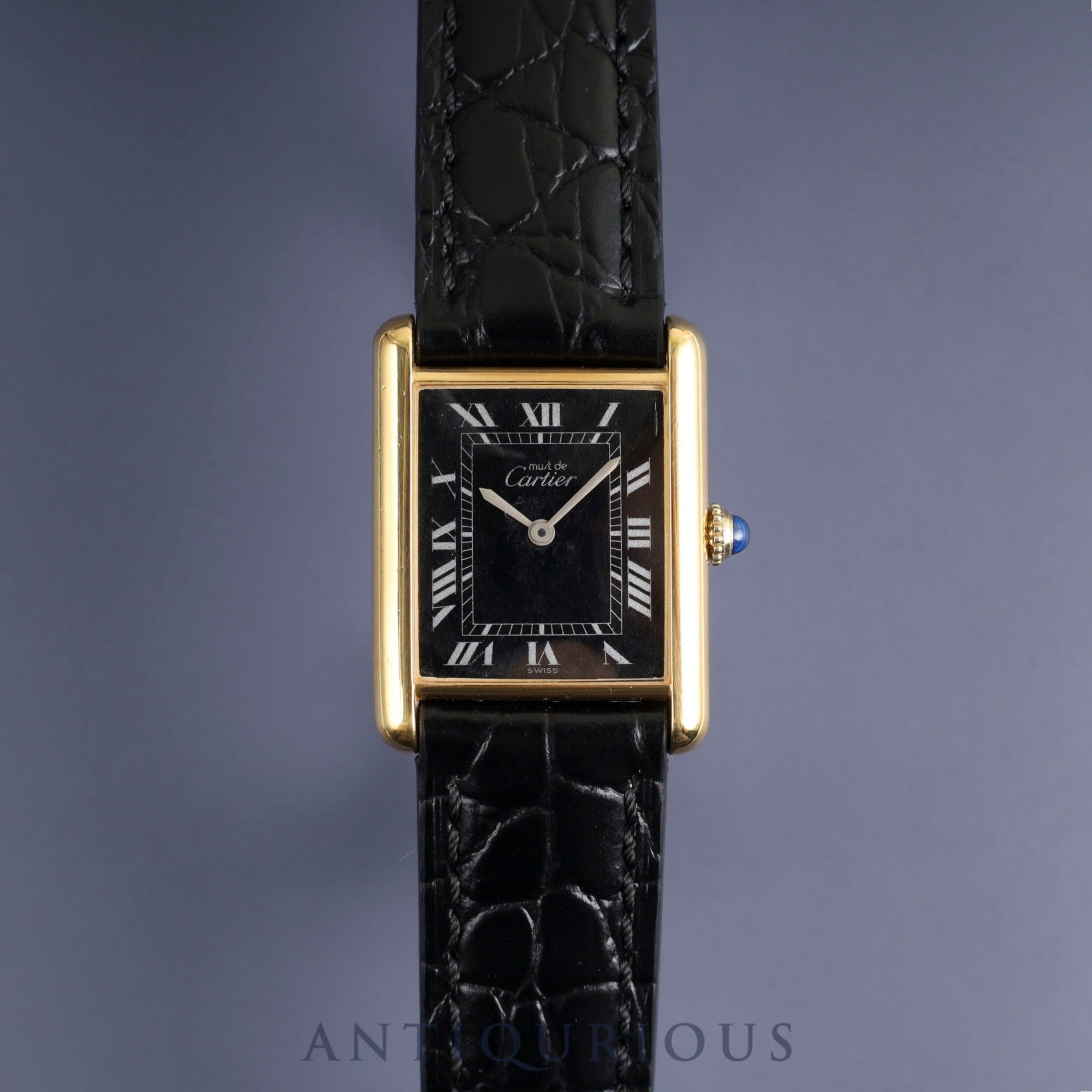 カルティエ マストタンク LM 手巻き Cal.78-1 SV925 革 純正尾錠(GP)ブラックローマン文字盤 オーバーホール済み 新品仕上げ済み