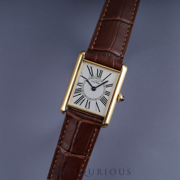 Cartier Must Tank LM W1005654 / 590005 Quartz Cal.90 SV925 Leather Genuine D-buckle (GP) Opalan dial Overhauled