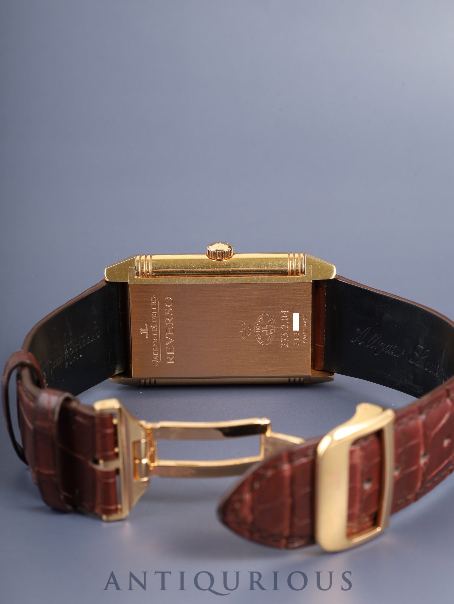 ジャガー・ルクルト グランド レベルソ 273.2.04 / Q3732420 手巻き Cal.976 750PG JEAN ROUSSEAU社革ベルト 純正バックル(750PG)シルバーアラビア文字盤 箱 冊子 保証書 タグ オーバーホール済み