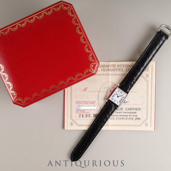 Cartier Must Tank SM W1001565 / 1614 Quartz Cal. 057 SV925 Leather Strap with Genuine D-Buckle (SS) White Roman Dial Box Warranty (1996) Overhauled