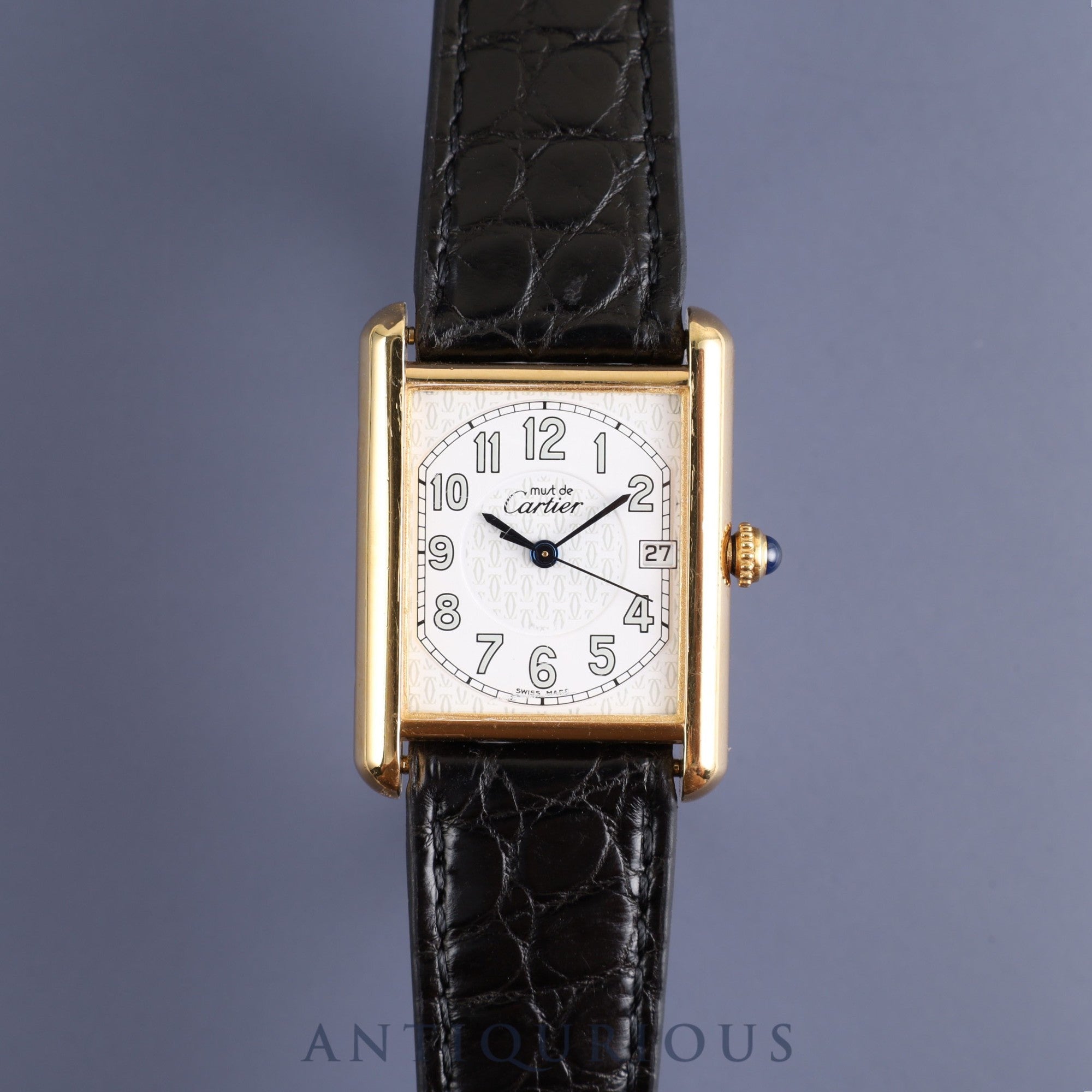 Cartier Must Tank GM (XL) 2413 Quartz Caliber 87 SV925 with Genuine Leather Strap and Genuine D-Buckle (GP). Telephone Arabic Dial. Overhauled and Finished to Look Like New.