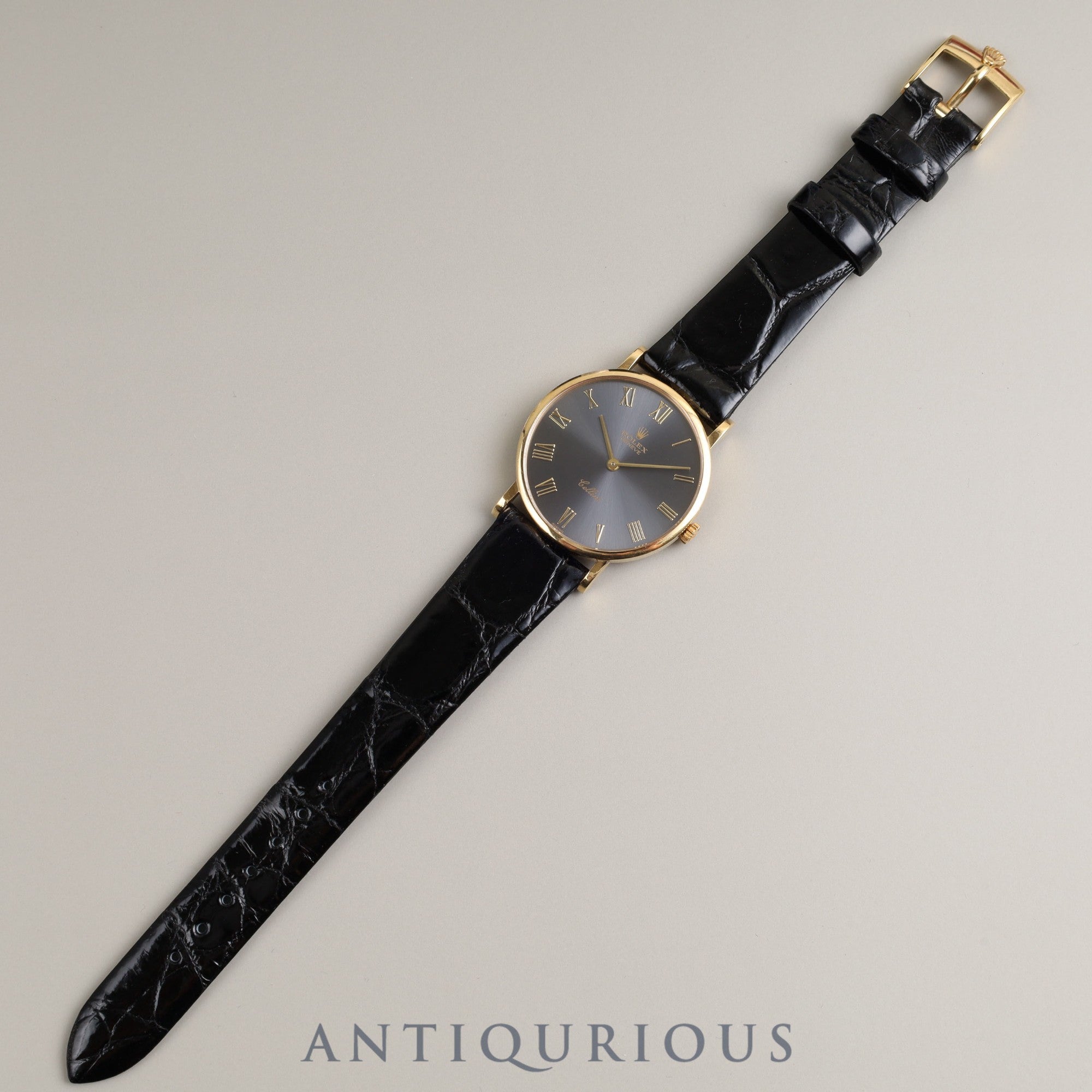 ロレックス チェリーニ 5112/8 手巻き Cal.1601 18KYG 革 純正尾錠(750)グレー文字盤 N番 1991年 保証書(1993年)