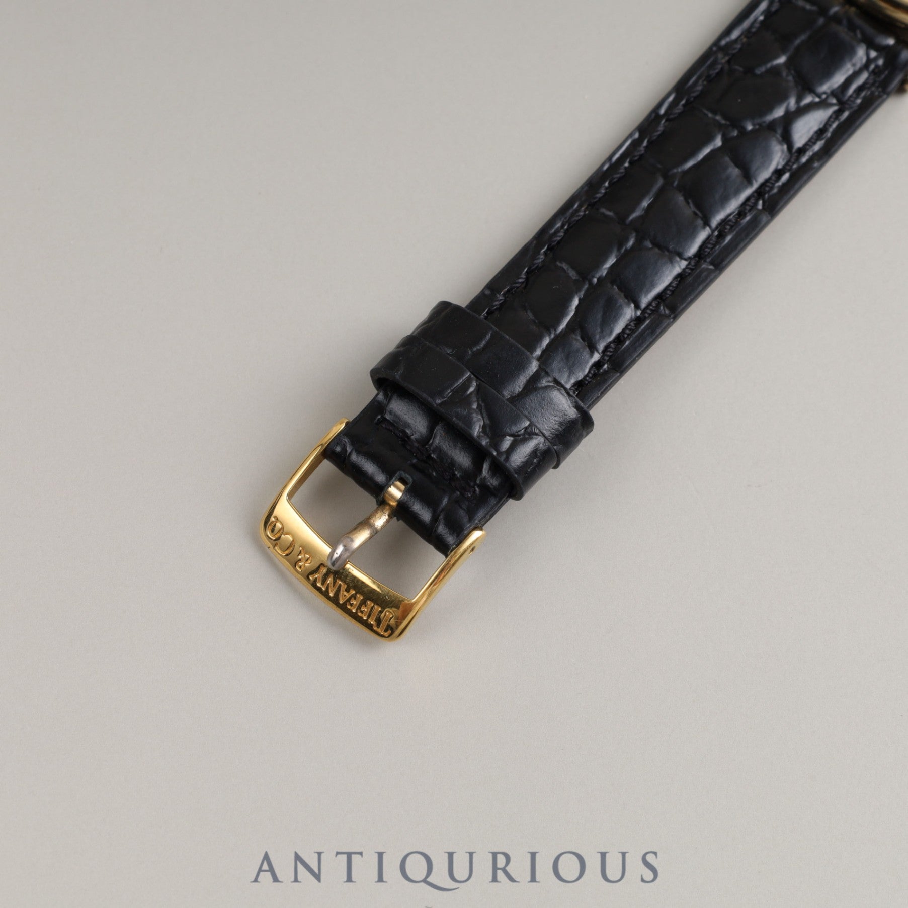 Tiffany Round Classic 60-501 Quartz 14KYG Leather Genuine Buckle (GP) Gold Dial Box