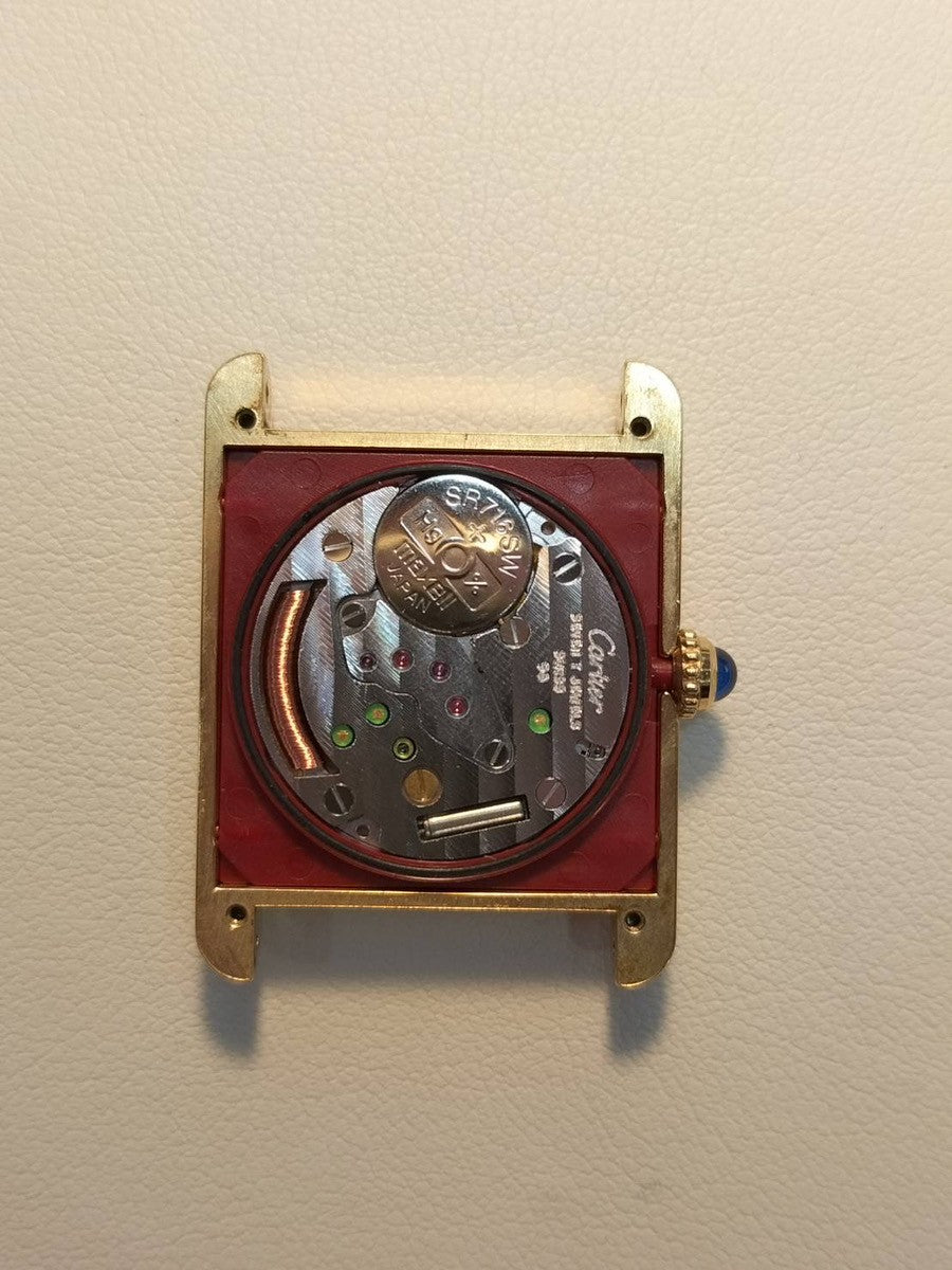 Cartier Must Tank LM W1002754 / 590005 Quartz Caliber 90 SV925 Leather Strap with Genuine D-buckle (GP) Ivory Roman Dial (SWISS Marking) Circa 1982-1995 Box Overhauled