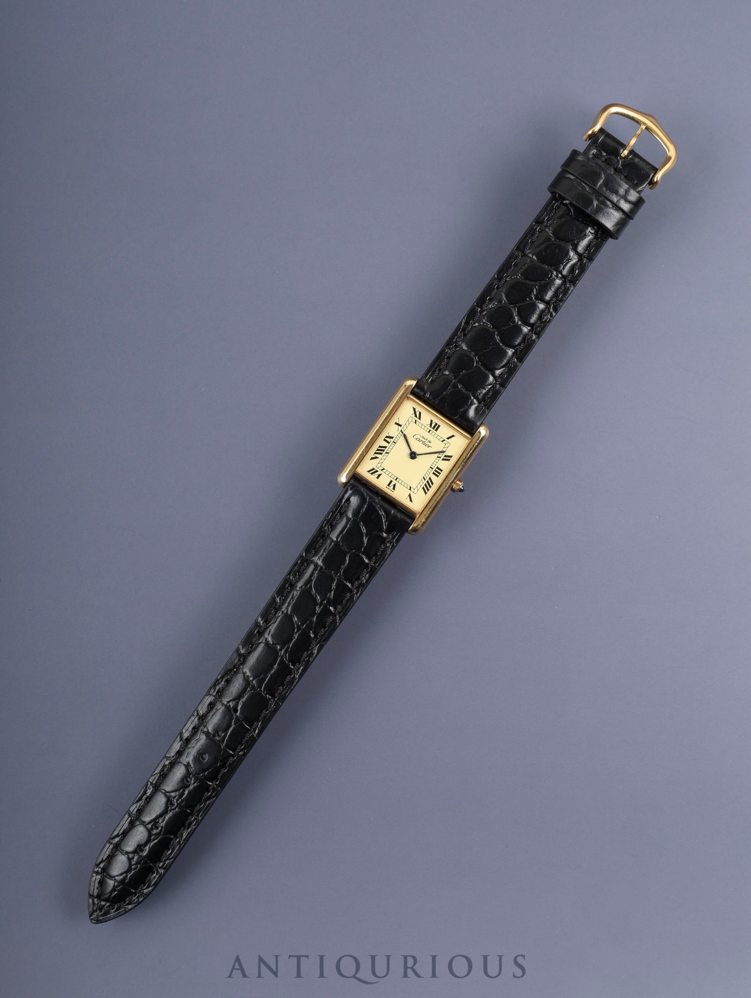 カルティエ マストタンク LM 6 81006 クォーツ Cal.81 SV925 革 純正尾錠(GP) アイボリーローマン文字盤 箱 オーバーホール済み