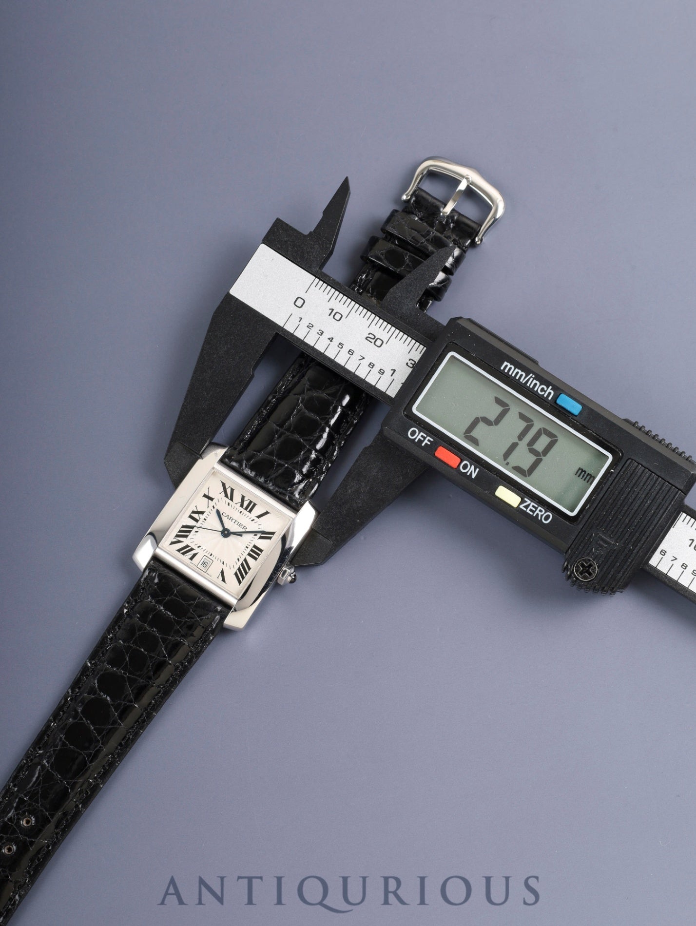 Cartier Tank Française LM W50011S3 / 2366 Automatic Cal.- 750WG Leather Original pin buckle (SS) Silver guilloché Roman numerals Overhauled