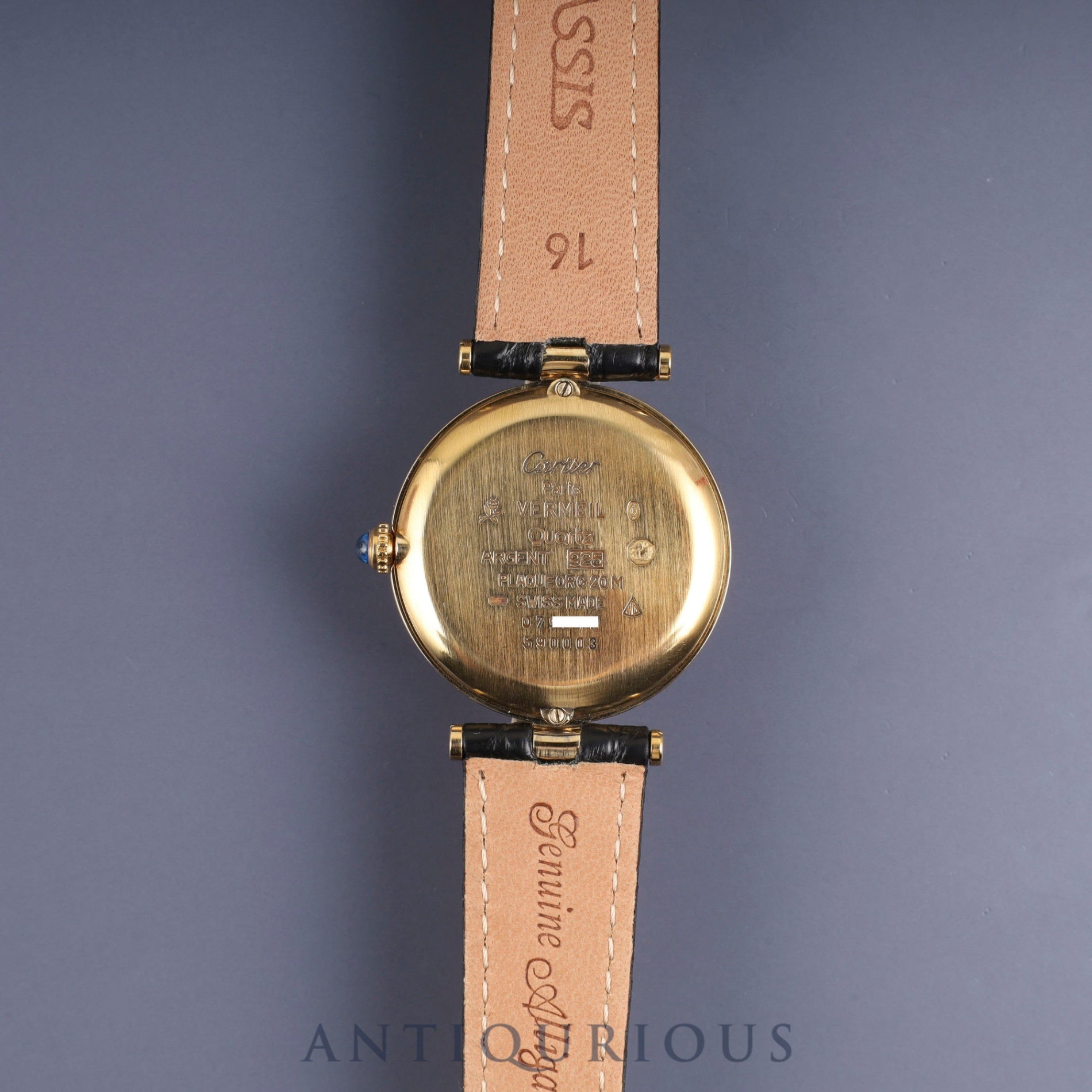 Cartier Must Vendôme VLC LM 590003 Quartz Caliber 90 SV925 Leather Strap with Genuine D-Clasp (GP) Arabic Dial Box and Booklet Overhauled