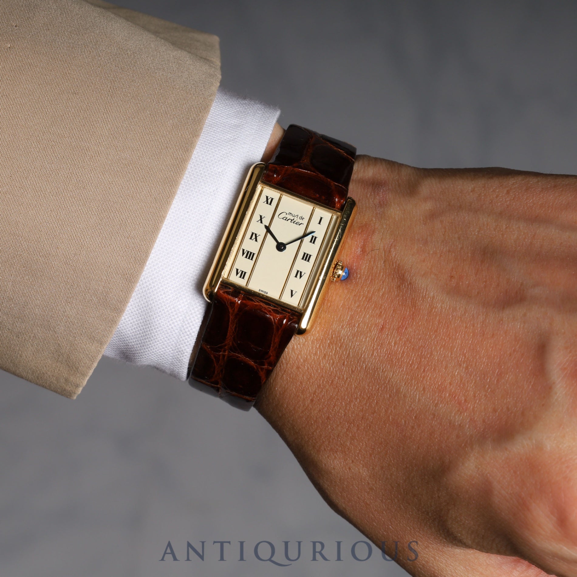 Cartier Must Tank LM QZ 590005 925 Leather Vertical Roman Dial