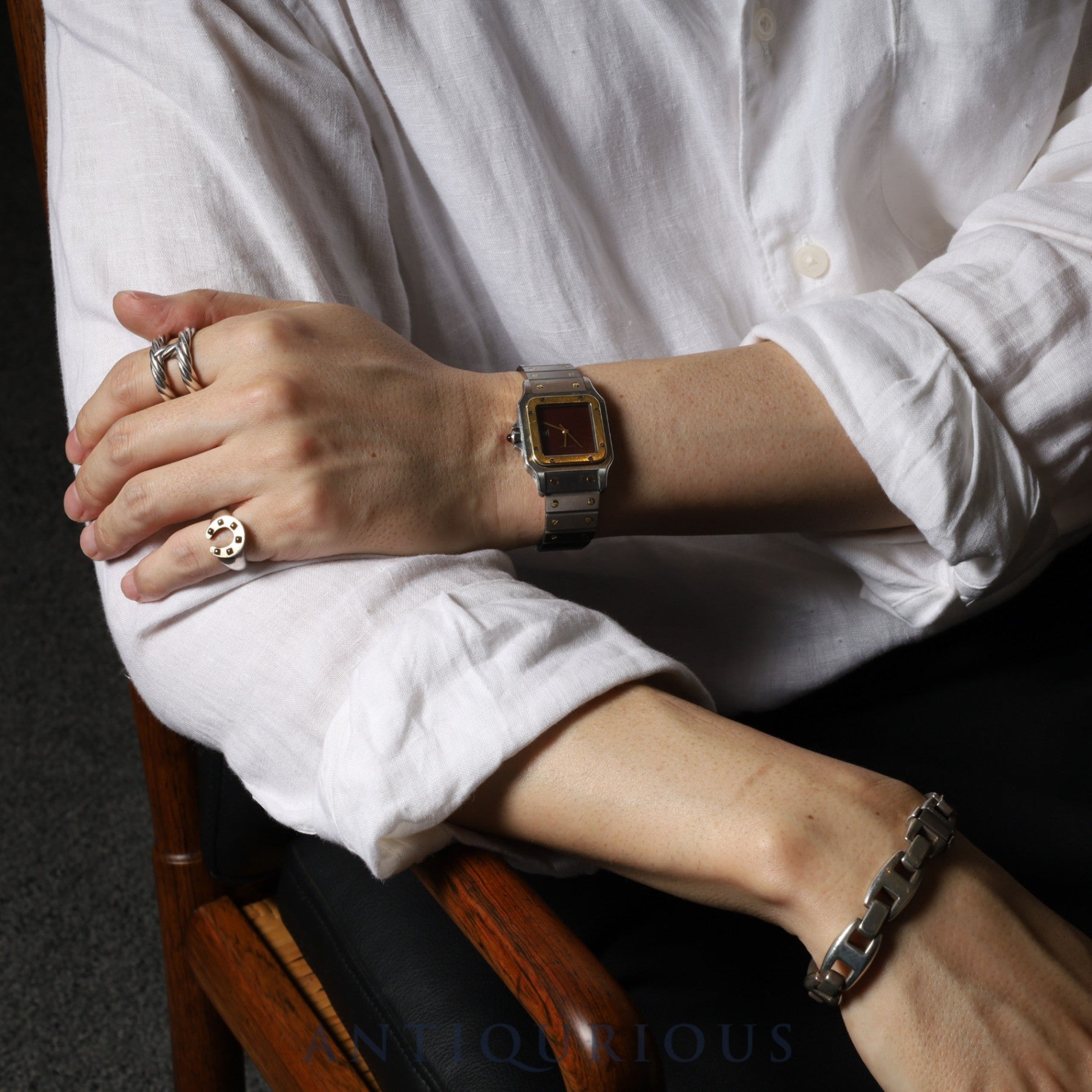 Cartier Santos Galbee LM 2961 Automatic Caliber 2671 Stainless Steel/Yellow Gold with Garnet and Bordeaux Dials, Overhauled