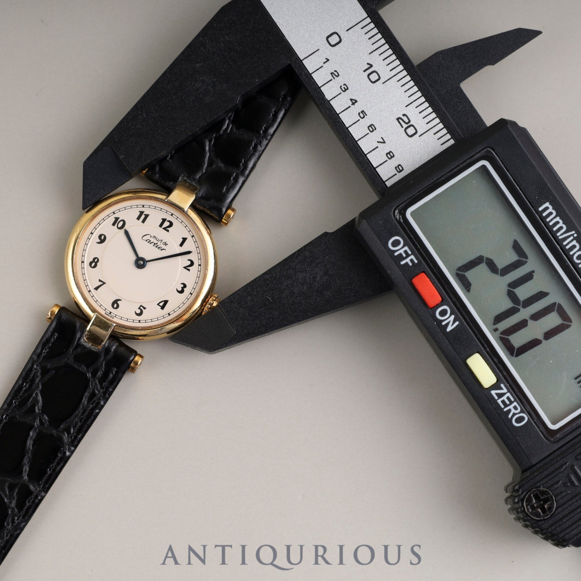 Cartier Must Vendôme VLC SM 590004 Quartz Caliber 90 SV925 Leather Strap with Genuine GP Buckle, Arabic Dial, Overhauled