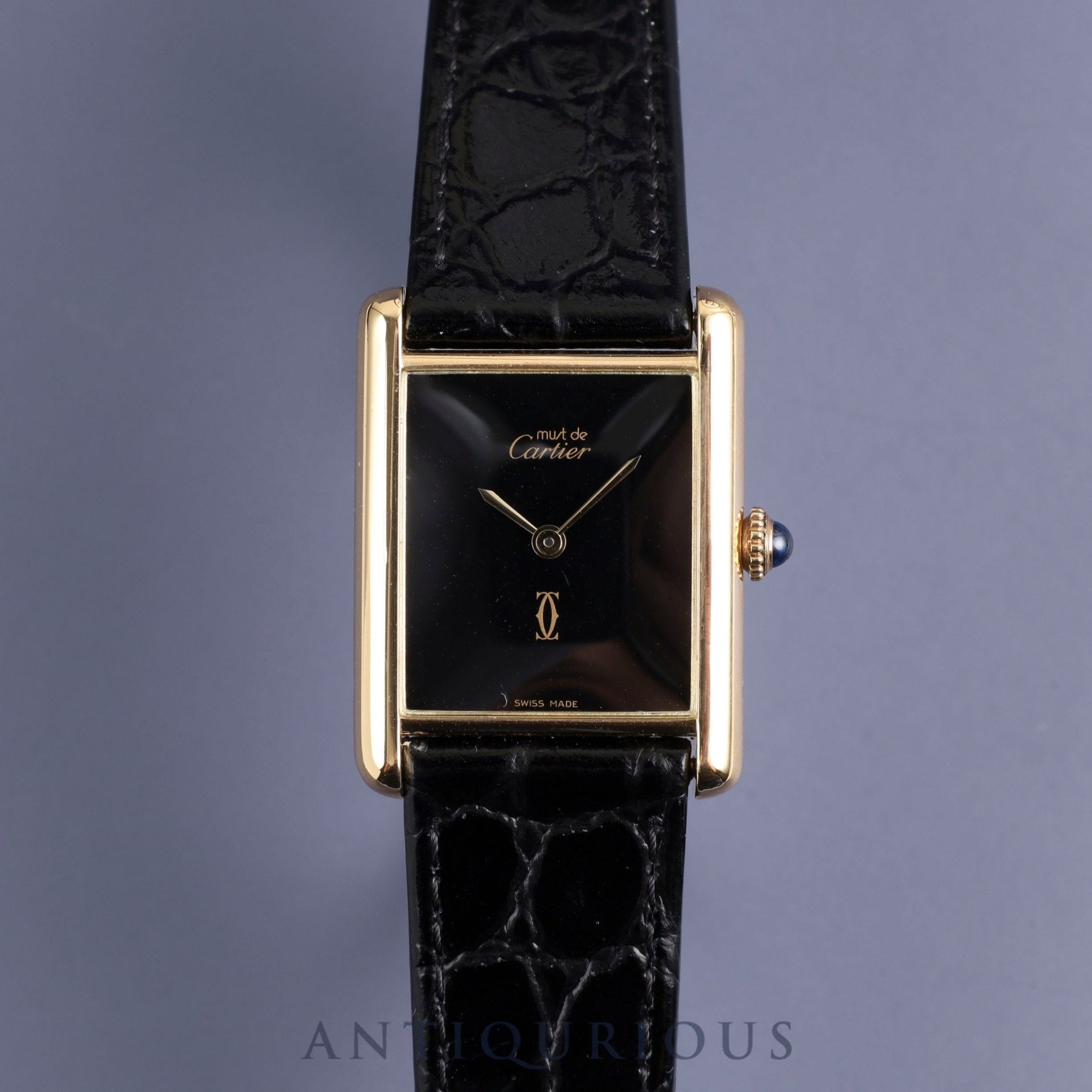 Cartier Must Tank LM Manual winding Cal.78-1 SV925 Leather Genuine buckle (GP) Black onyx dial Overhauled