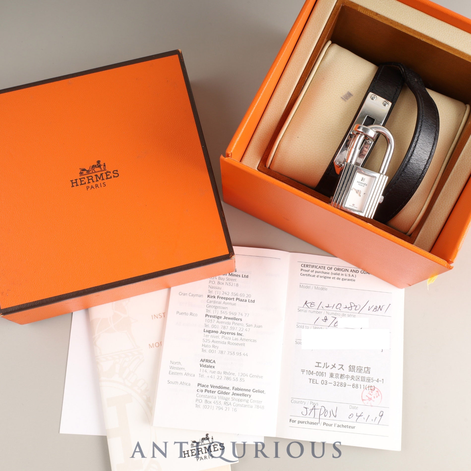 Hermes Kelly Watch KE1.210 Quartz Cal.901.001 SS Genuine leather strap (□F stamp: 2002) Genuine buckle (SS) Silver dial Box Booklet Card Warranty (2004) Overhauled