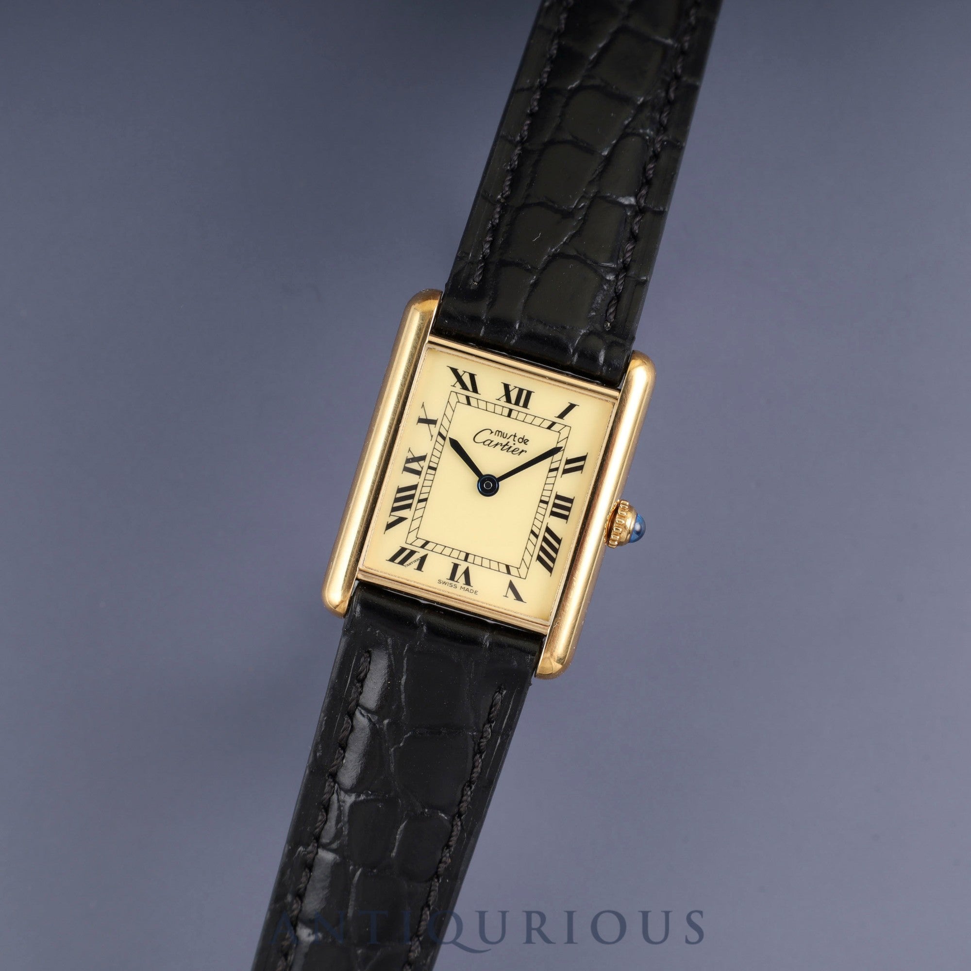 カルティエ マストタンク LM 590005 クォーツ SV925 革 純正尾錠(GP) アイボリーローマン文字盤 カルティエブティックにてコンプリートサービス済み