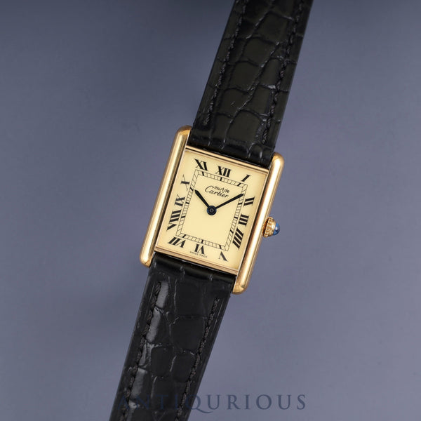 Cartier Must Tank LM 590005, Quartz movement, SV925, Leather, Genuine buckle (GP), Ivory Roman dial, Fully serviced at a Cartier boutique