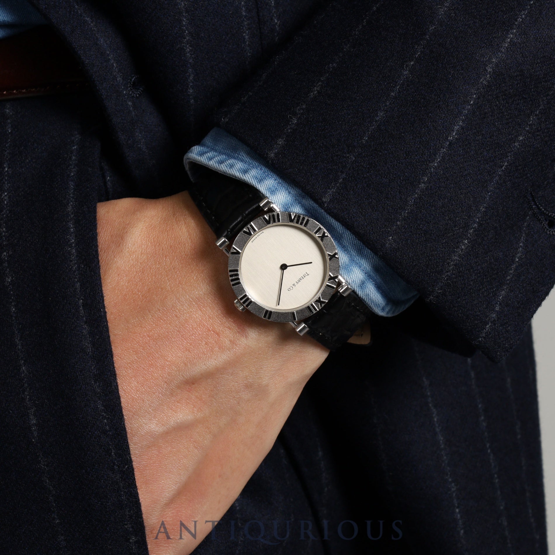 ティファニー アトラス SV CASE W152S クォーツ SV925 革 純正尾錠(SS) シルバー文字盤 オーバーホール済み