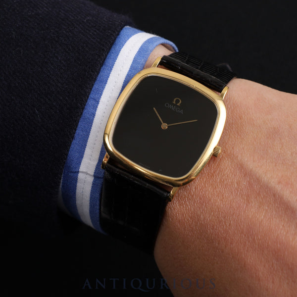 オメガ デ・ヴィル 195 077.2 クォーツ Cal.1378 GP 革 純正尾錠(GP)ブラック文字盤 オーバーホール済み