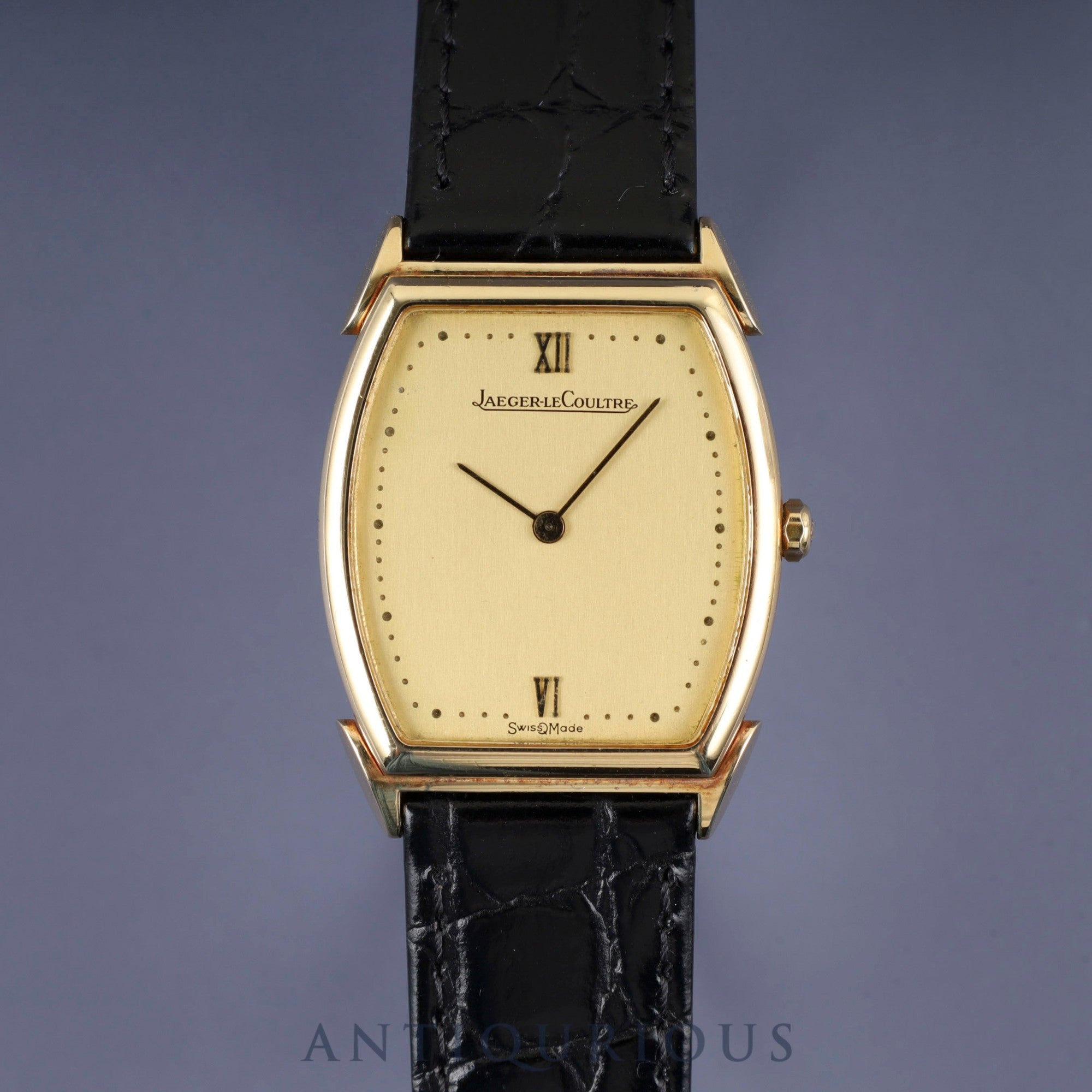 Jaeger-LeCoultre Vintage Tonneau 140.067.1 Quartz Cal.-750 Leather Strap with Genuine GP Buckle Gold Dial Warranty Booklet Overhauled