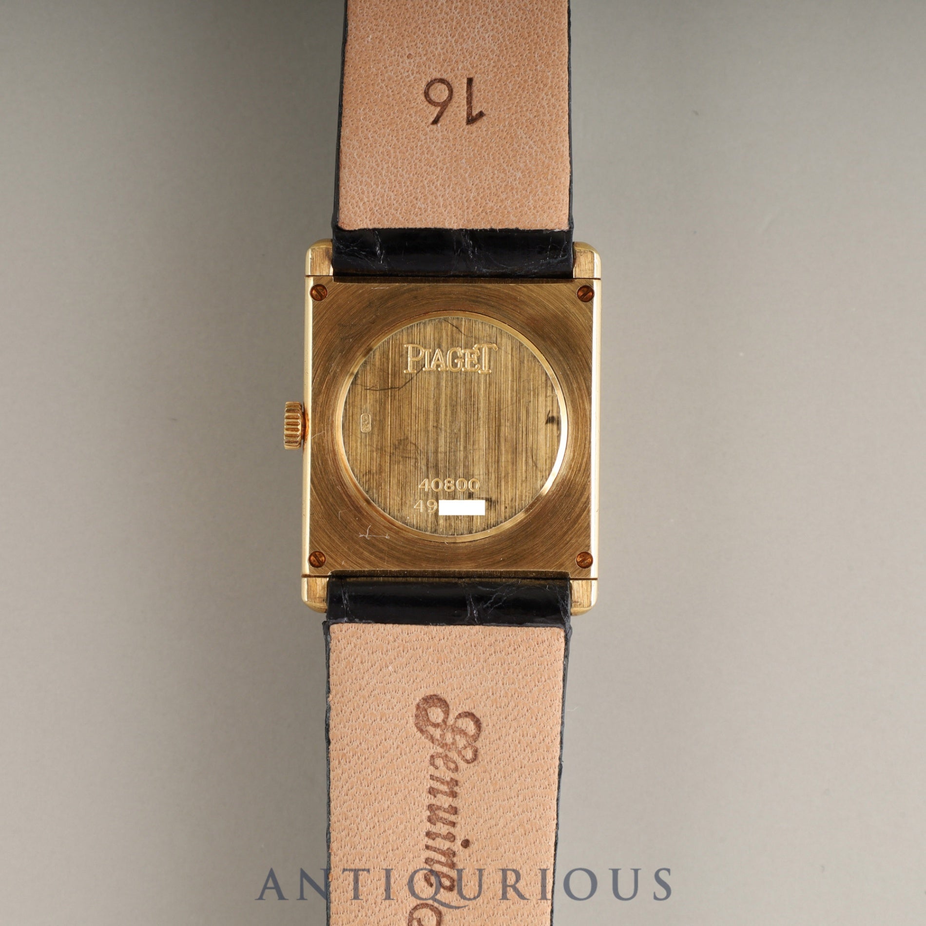 ピアジェ レクタンギュラー 40800 手巻き Cal.4P1 750 革 純正尾錠(750) ブラック文字盤 オーバーホール済み