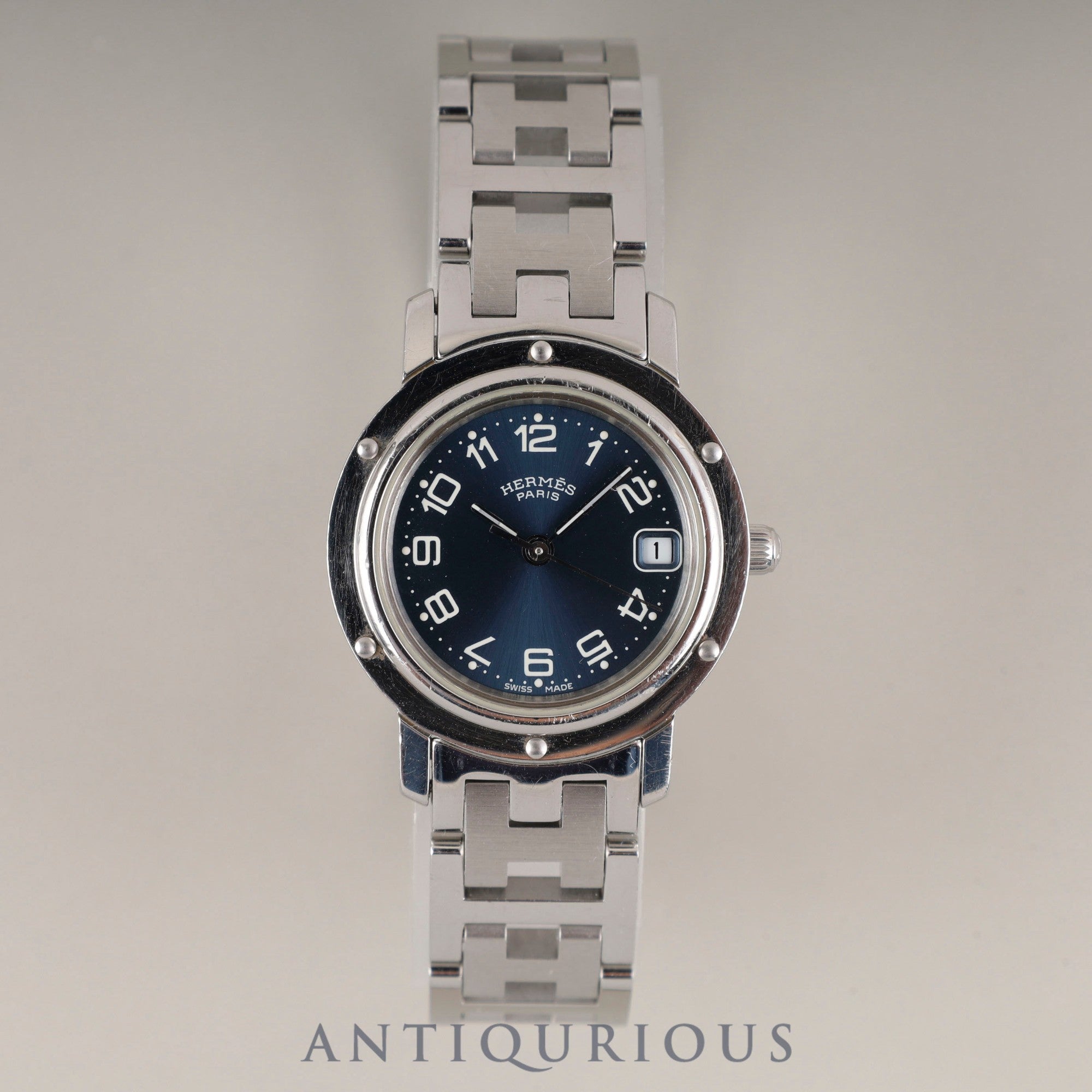 エルメス クリッパー CL4.210 クォーツ SS SS ブルー文字盤 箱 冊子 保証書 オーバーホール済み