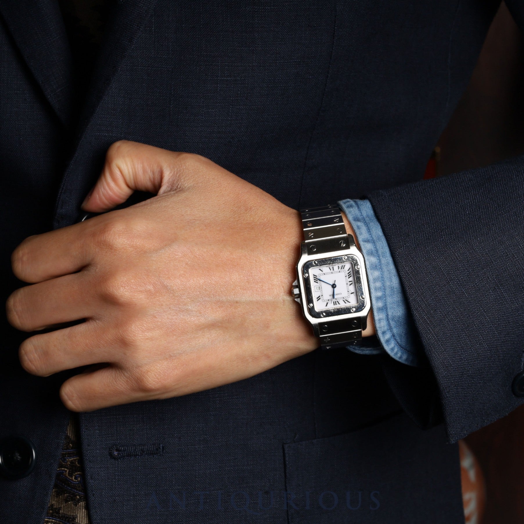 Cartier Santos Galbee LM 2960 Automatic Stainless Steel Watch with White Roman Dial. Completely serviced at a Cartier boutique.