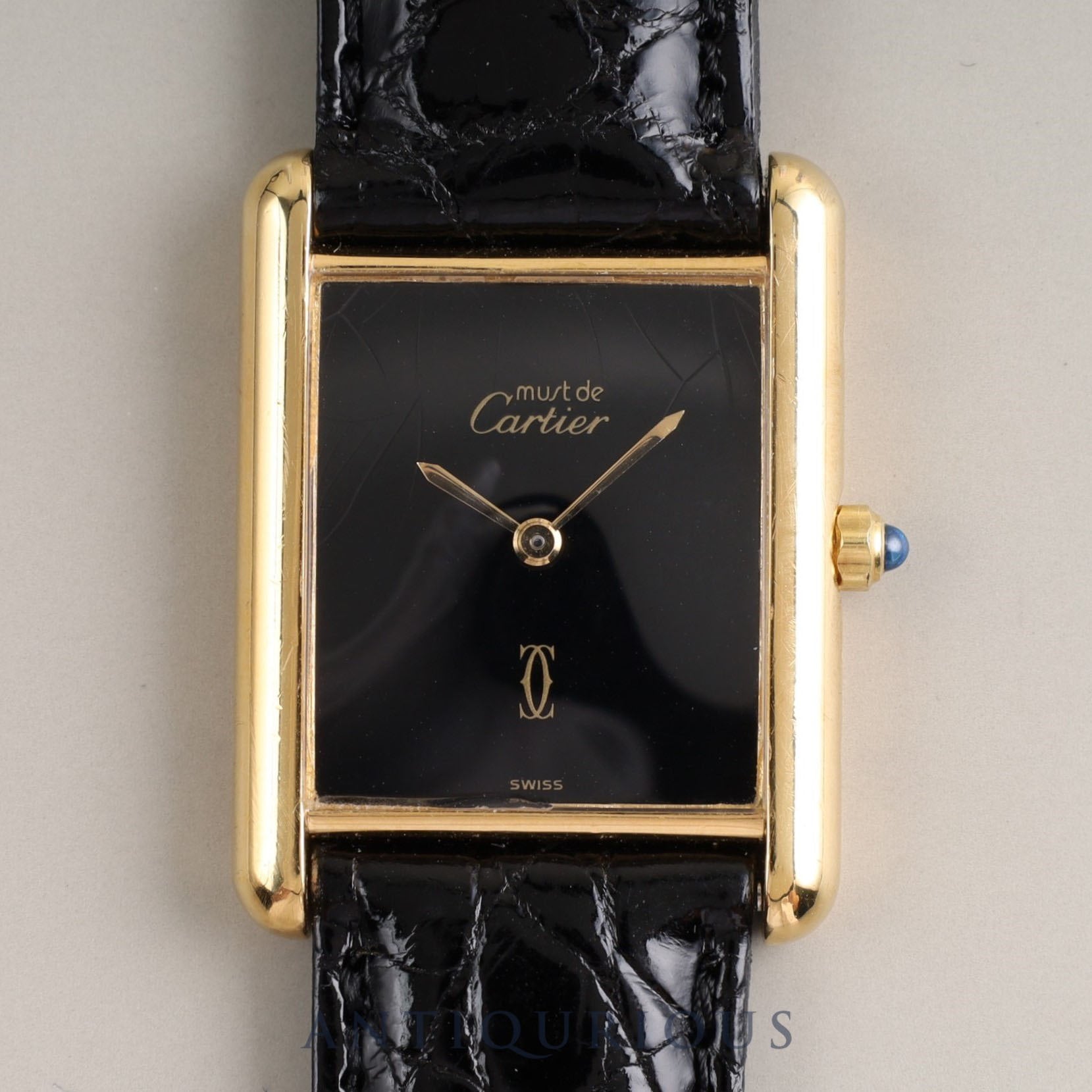 Cartier Must Tank LM QZ 6 81006 SV925 Black Onyx Dial