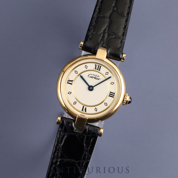 Cartier Must Vendome VLC SM 1851 Quartz Cal.690 SV925 Leather Genuine Buckle (GP) White Dial Overhauled