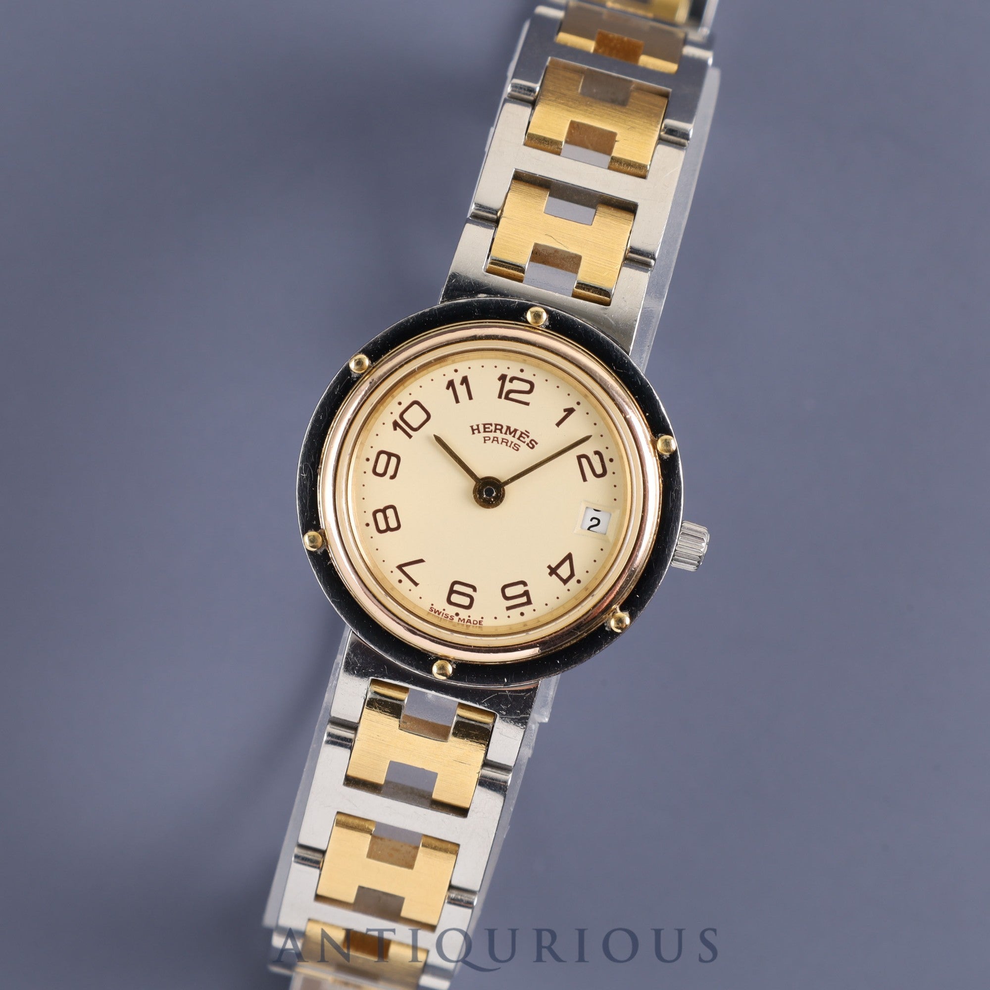 エルメス クリッパー 51.03 CL4.210 クォーツ SS アイボリー文字盤 箱 オーバーホール済み