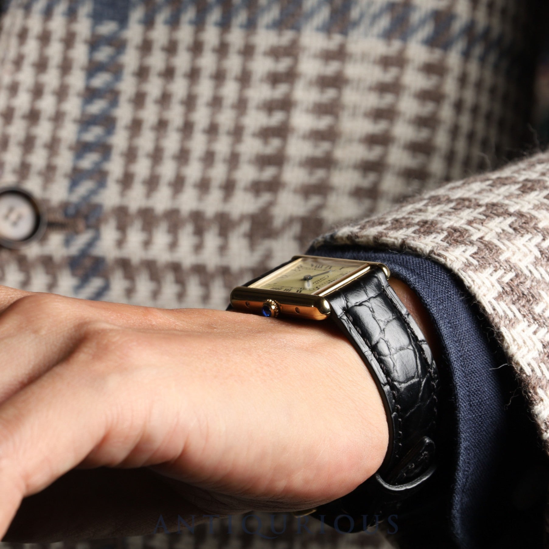 カルティエ マストタンク LM 590005 クォーツ Cal.90 SV925 革 純正尾錠(GP) アイボリーローマン文字盤 箱 冊子 保証書(1995年)オーバーホール済み