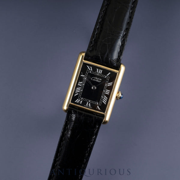 Cartier Must Tank LM Manual winding SV925 Leather Genuine buckle (GP) Black Roman dial Complete service (full maintenance) completed at Cartier boutique Newly refurbished