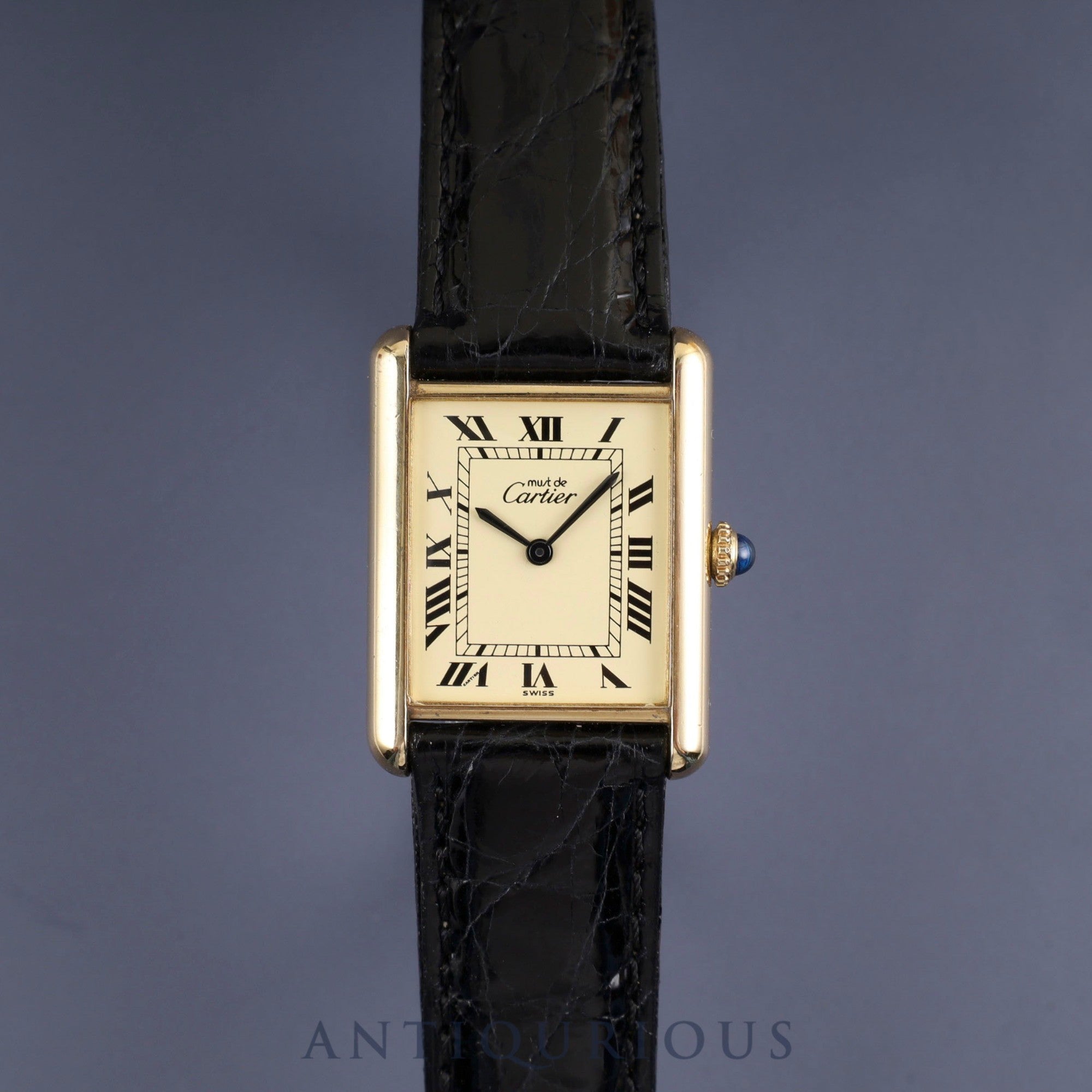 Cartier Must Tank LM Manual Winding Cal. 78-1 SV925 Leather Strap with Genuine GP Buckle Ivory Roman Dial Circa 1976-1981 Overhauled