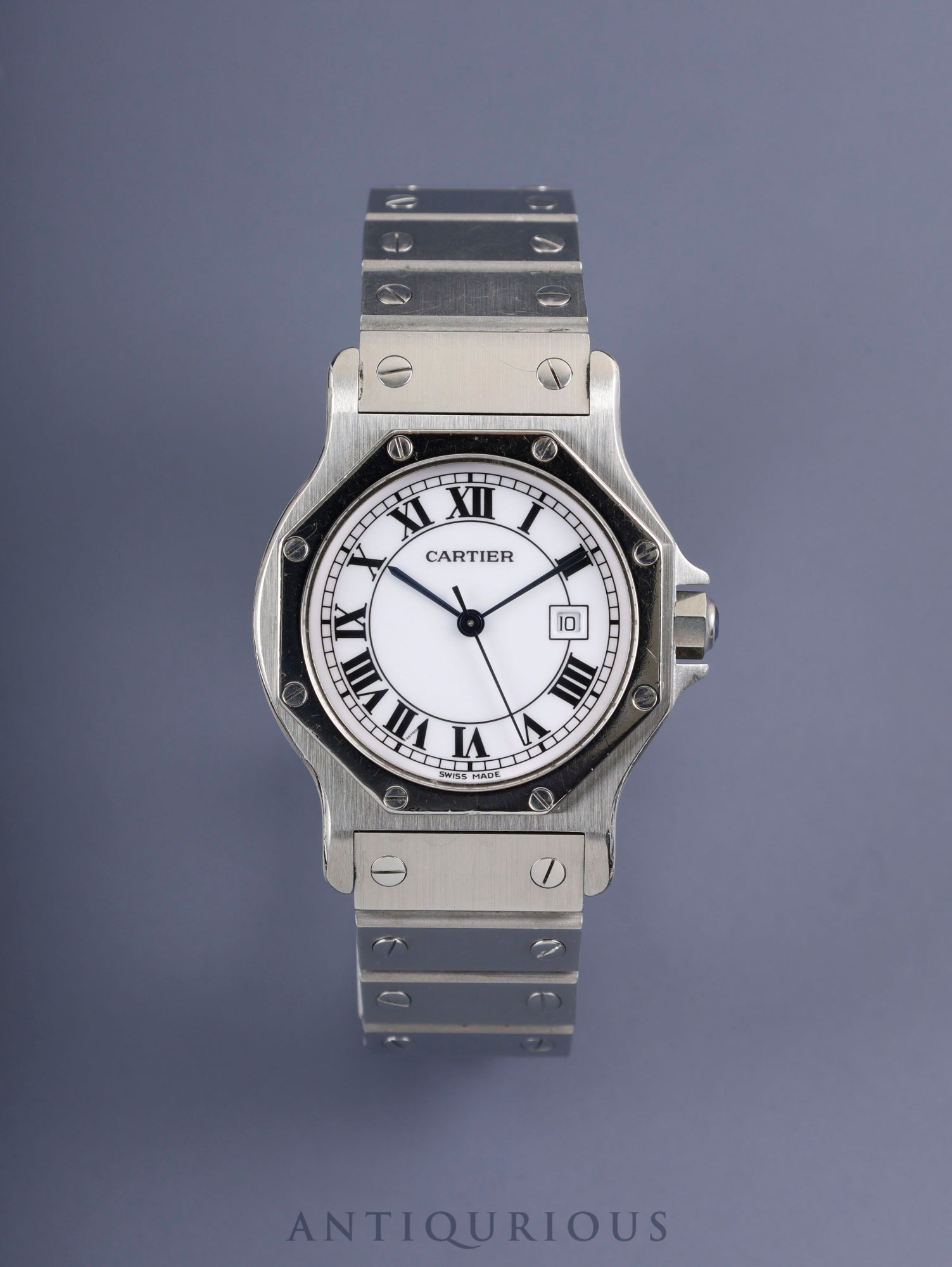 カルティエ サントス オクタゴン LM 2965 自動巻き SS SS ホワイトローマン文字盤 カルティエブティックにてコンプリートサービス済み