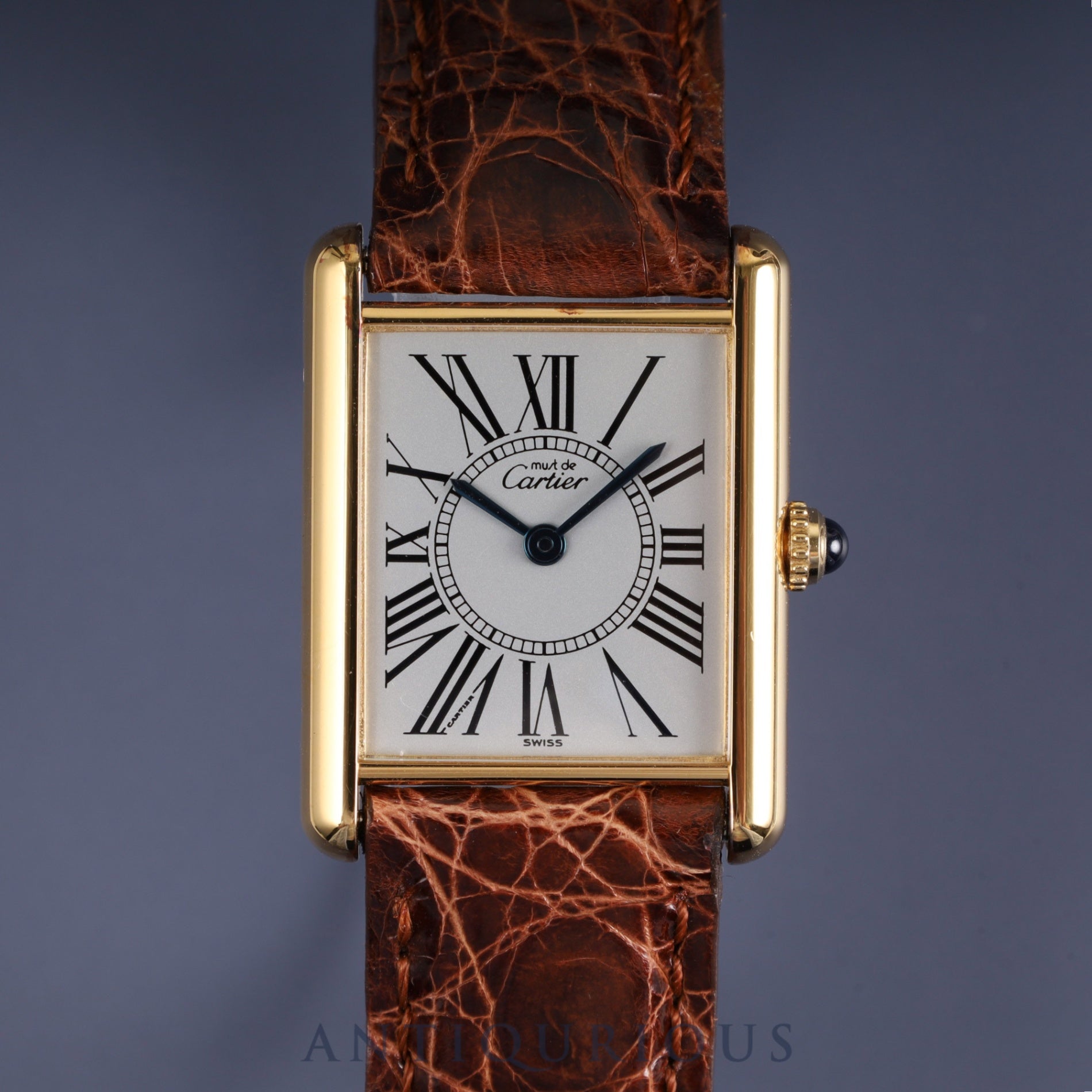 Cartier Must Tank LM 590005 Quartz SV925 Leather Genuine Buckle (GP) Opalan Dial Circa 1982-Circa 1995