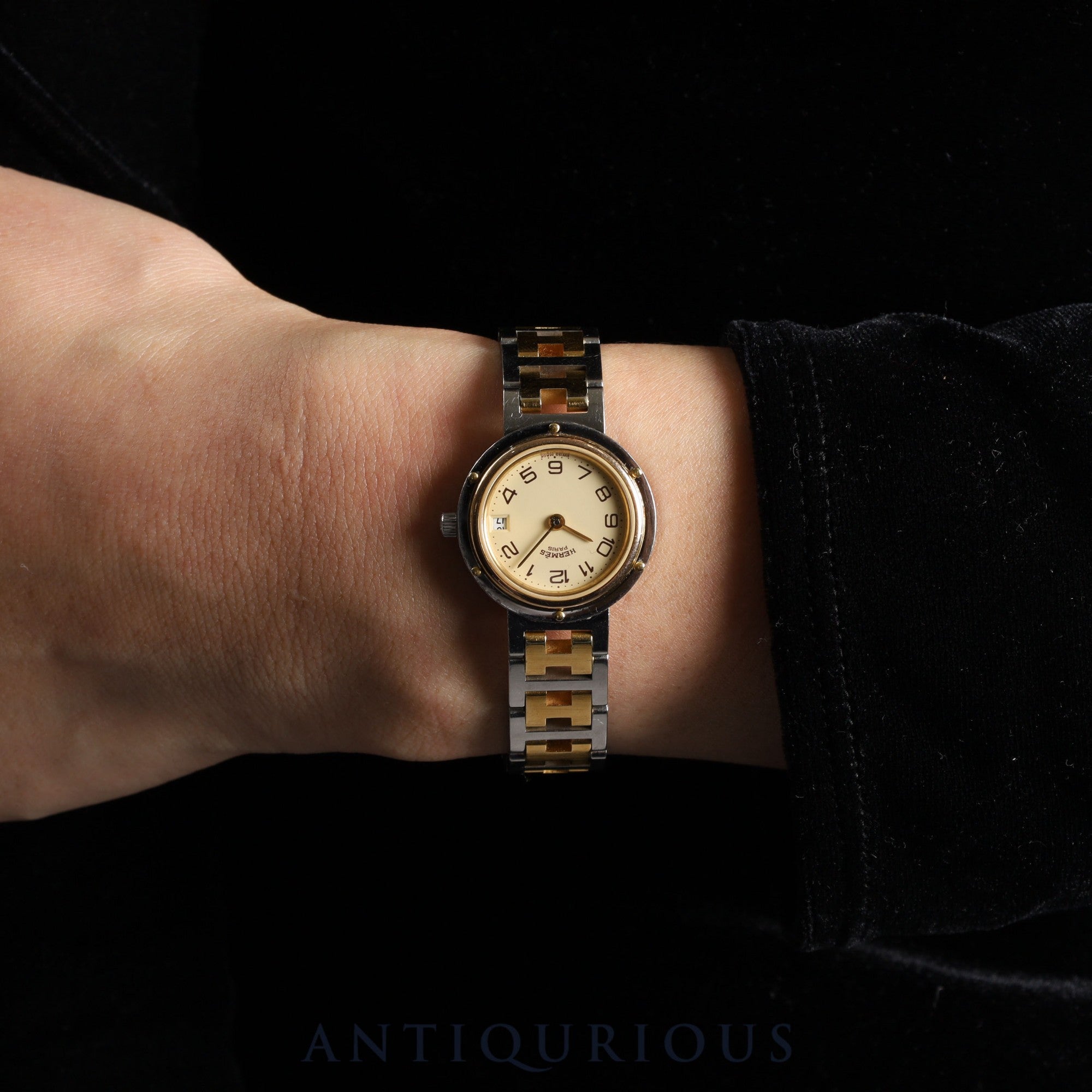 エルメス クリッパー 51.03 CL4.210 クォーツ SS アイボリー文字盤 箱 オーバーホール済み