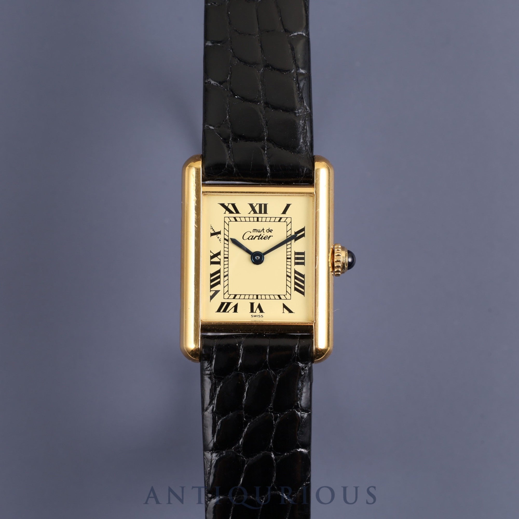 Cartier Must Tank SM 1613 Quartz Cal.057 SV925 Leather Genuine Buckle (GP) Ivory Dial Box Booklet Overhauled