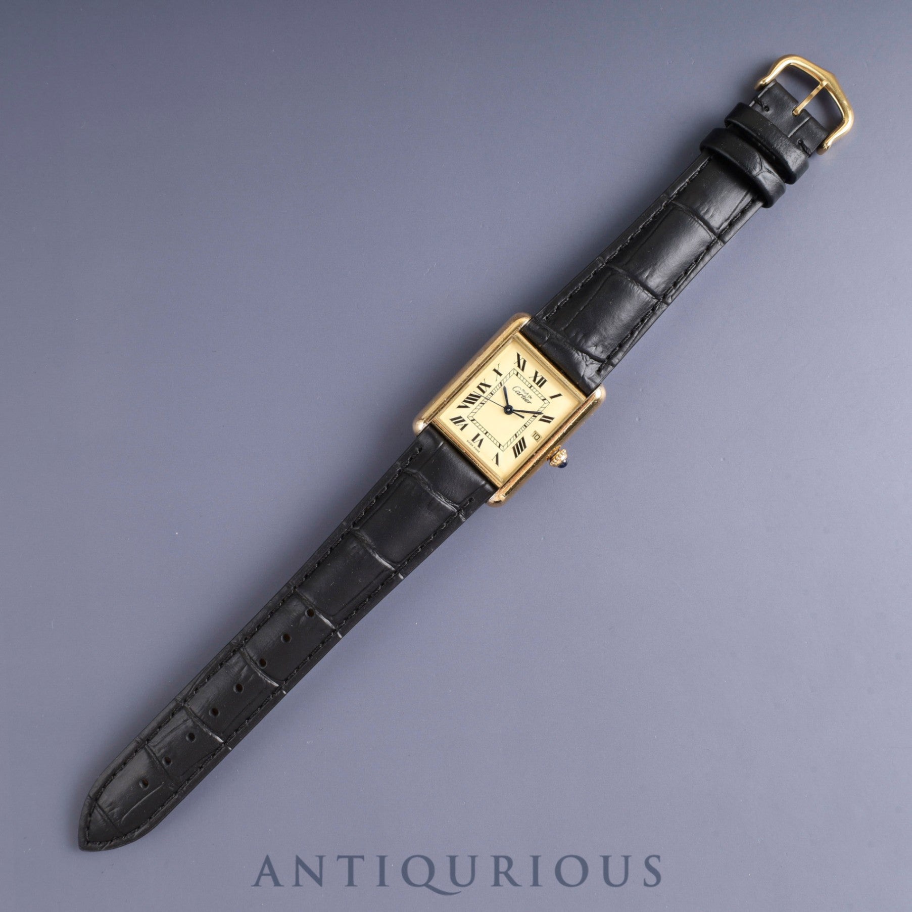 カルティエ マストタンク GM(XL) W1017454 / 2413 クォーツ Cal.687 SV925 革 純正尾錠(GP)アイボリーローマン文字盤 オーバーホール済み