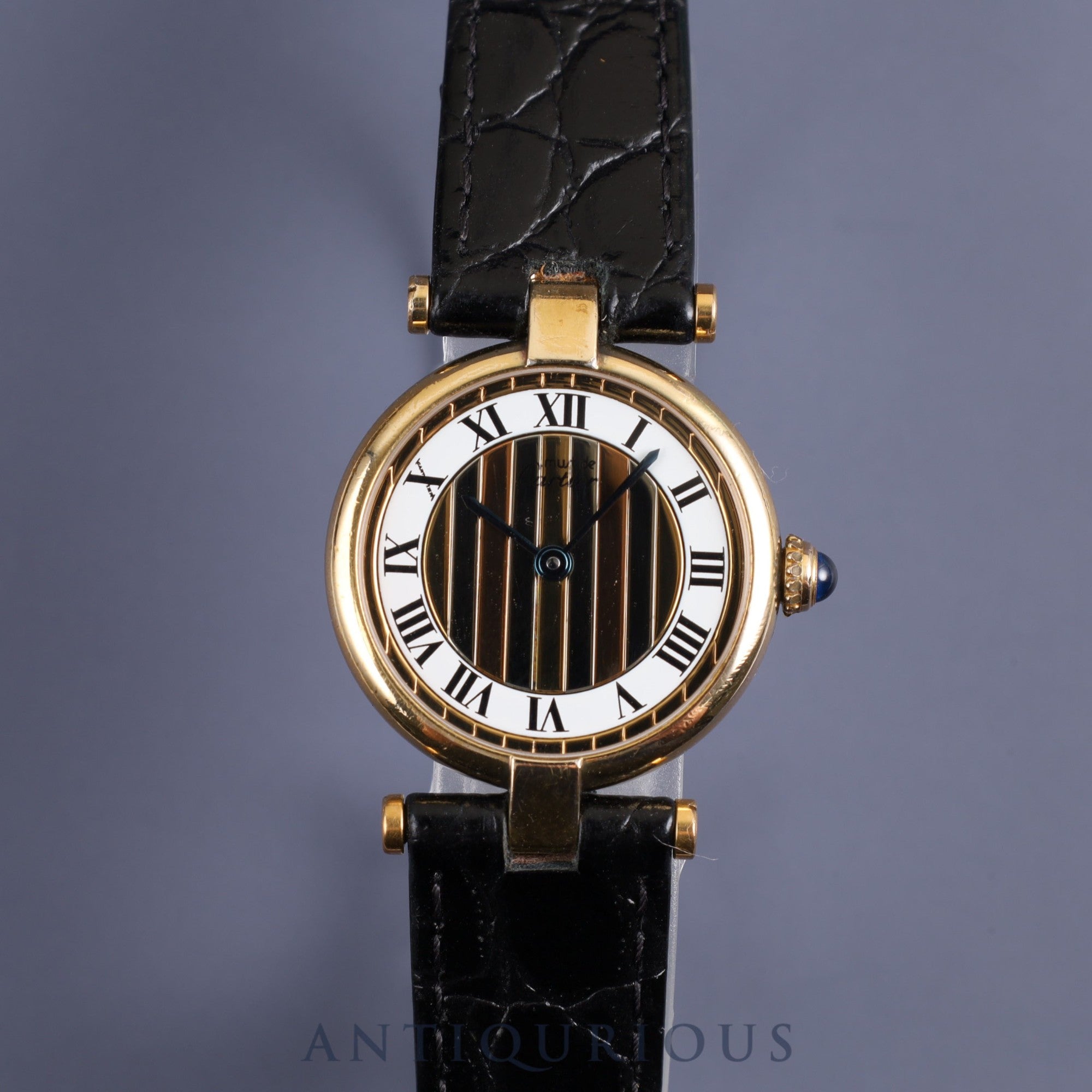 Cartier Must VLC Vendome SM 590004 Quartz SV925 Leather Genuine Buckle (GP) Front Trinity Dial