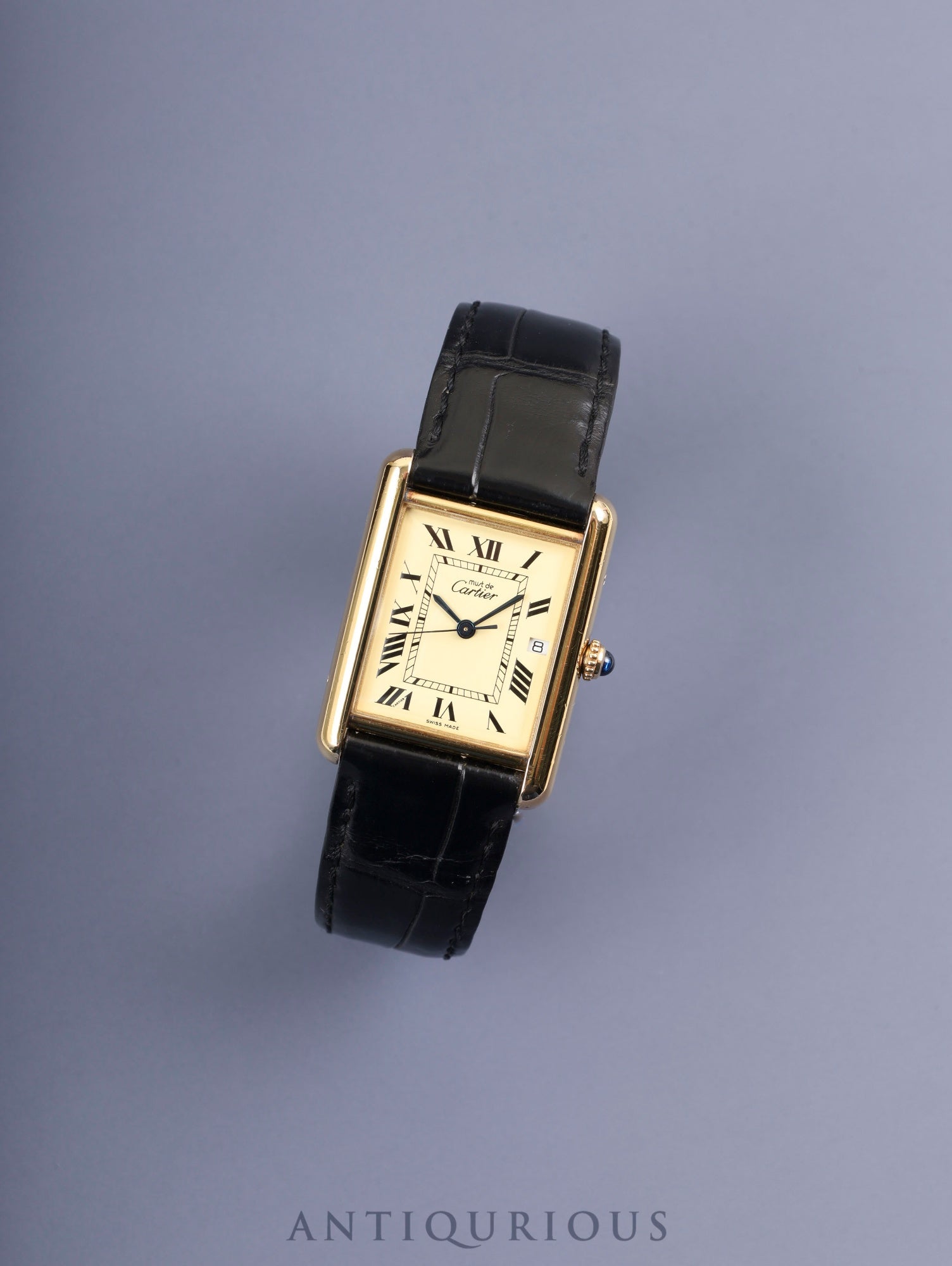 カルティエ マストタンク GM(XL) W1017454 / 2413 クォーツ Cal.687 SV925 革 純正Dバックル(GP) アイボリーローマン文字盤 オーバーホール済み