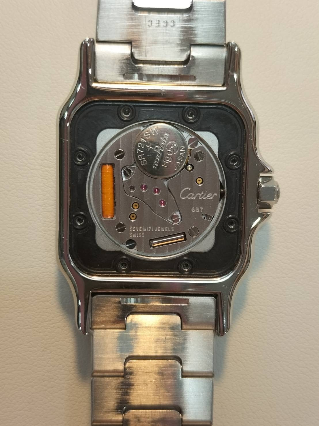 Cartier Santos Galbee LM W20011C4 / 1566 Quartz Caliber 687 Stainless Steel/Yellow Gold Ivory Roman Dial Overhauled