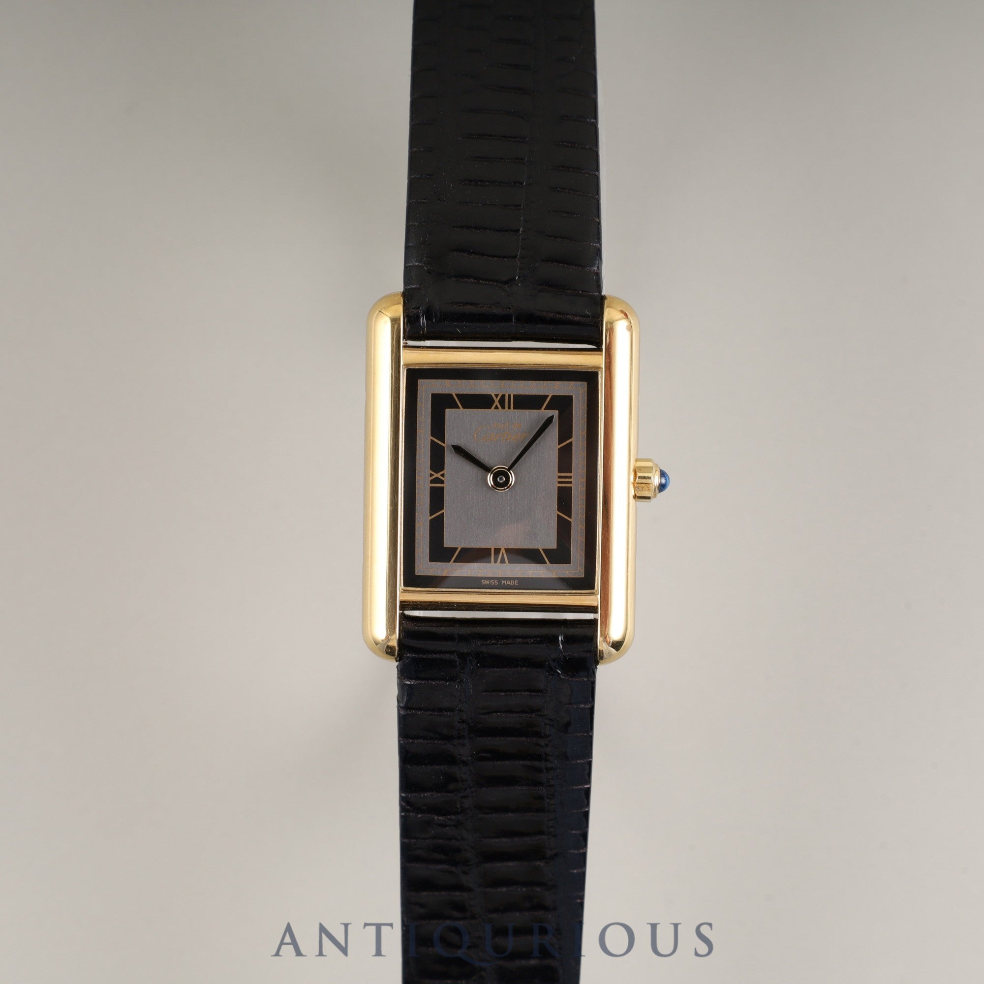 カルティエ マストタンク SM 3 66001 クォーツ SV925 革 純正尾錠(GP) グレー飛びローマン文字盤 箱 冊子 保証書(1983年) タグ カルティエブティックにてコンプリートサービス(フルメンテナンス)済み