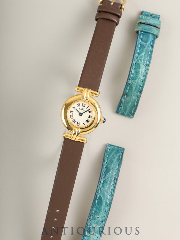 カルティエ マストコリゼ 590002 クォーツ Cal.90 SV925 革 純正ピンバックル(GP)アイボリーローマン文字盤 オーバーホール済み