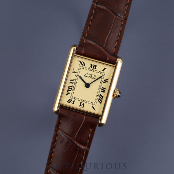 Cartier Must Tank LM 1615 Quartz Cal.90 SV925 Leather Genuine D Buckle (GP) Ivory Roman Dial Overhauled