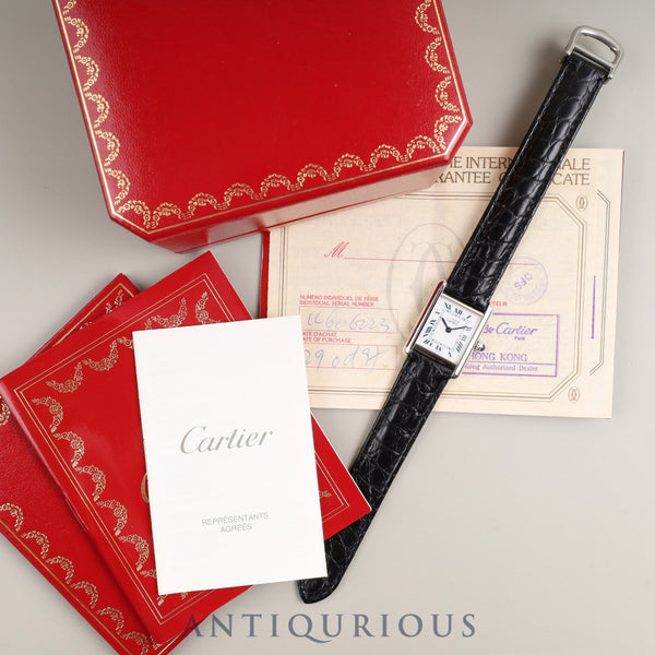 Cartier Must Tank SM 1614 Quartz Cal.057 SV925 Leather Genuine D-buckle (SS) White Roman dial Box Booklet Warranty card (year unknown) Overhauled