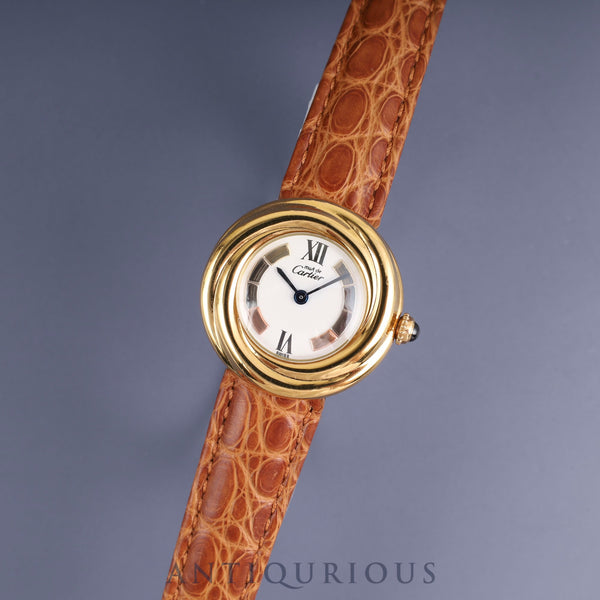 Cartier Must Trinity 2735 Quartz Cal.157 SV925 Leather Genuine D-buckle (GP) Trinity dial Box Warranty (1999) Overhauled