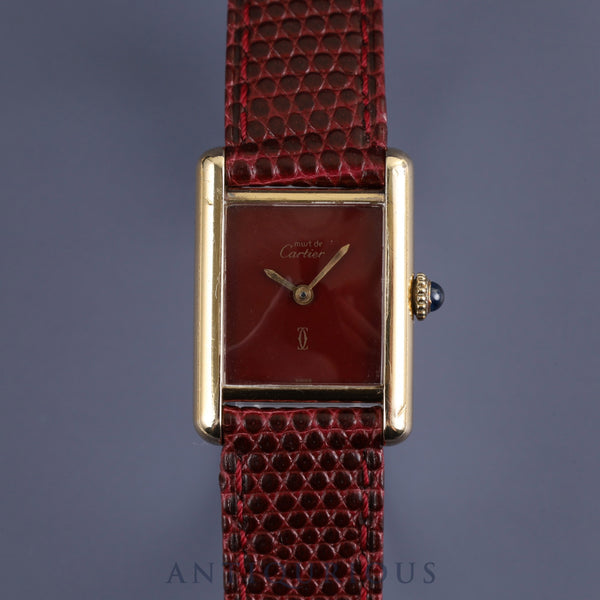 Cartier Must Tank SM Manual winding Cal.78-1 SV925 Leather Genuine buckle (GP) Bordeaux dial Overhauled