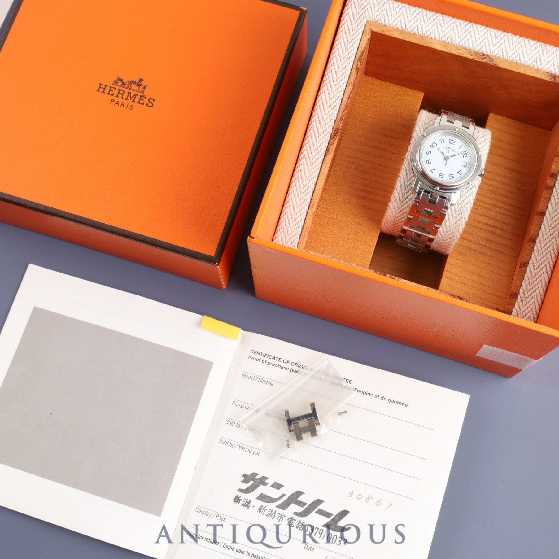 エルメス クリッパー CL4.210 クォーツ SS SS ホワイト文字盤 箱  