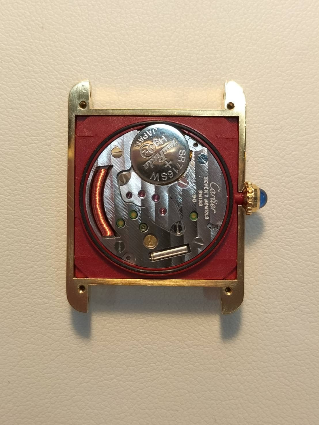 Cartier Must Tank LM 590005 Quartz SV925 Leather Genuine Buckle (GP) Ivory Roman Dial Overhauled