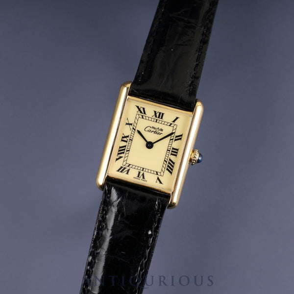 Cartier Must Tank LM 1974213 Manual winding SV925 Leather Genuine buckle (GP) Ivory Roman dial Box Warranty (1984/S59) Complete service (full maintenance) completed at Cartier boutique New finish