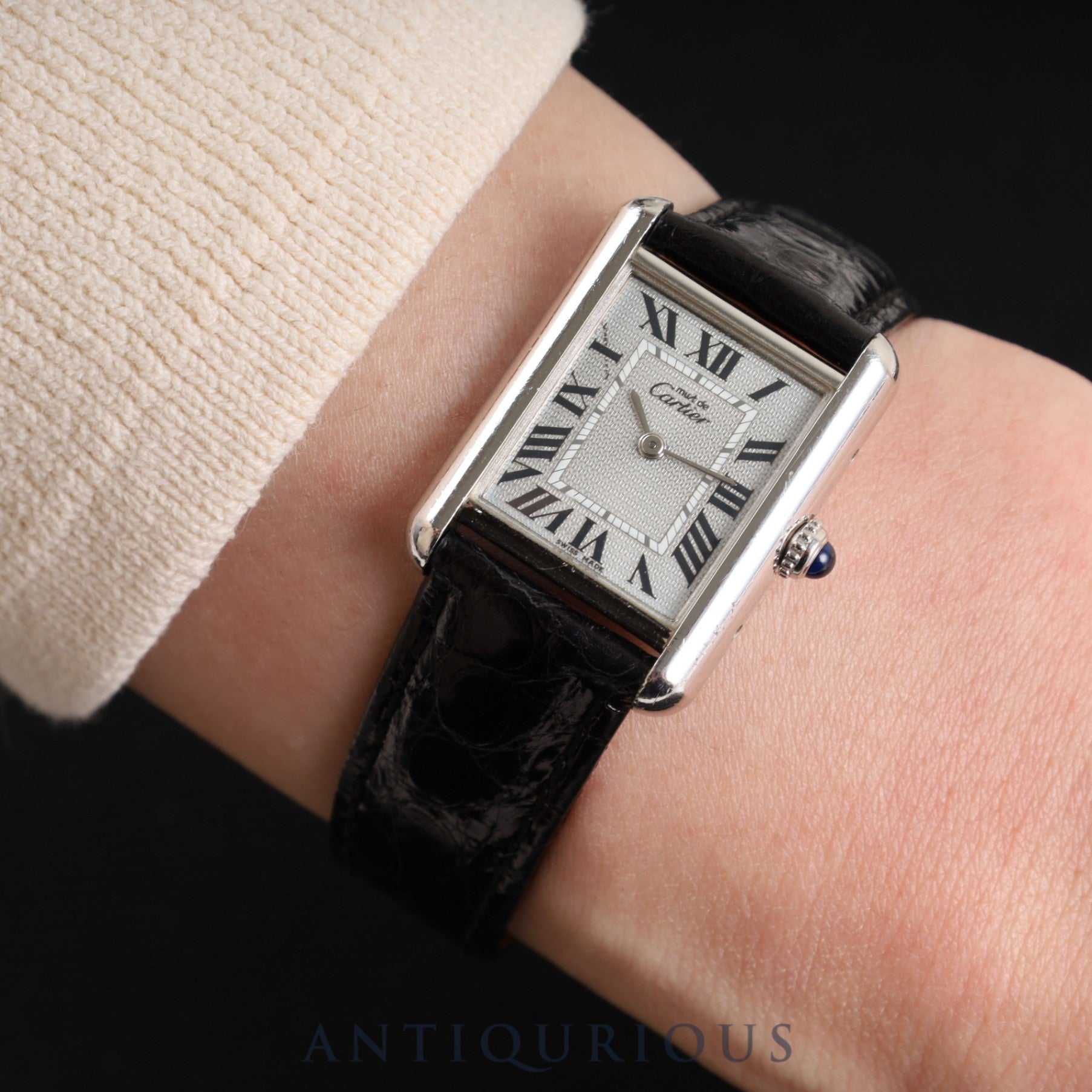 Cartier Must Tank MM 2416 Quartz Cal.057 SV925 Leather Genuine D Buckle (SS) Silver Roman Dial Overhauled