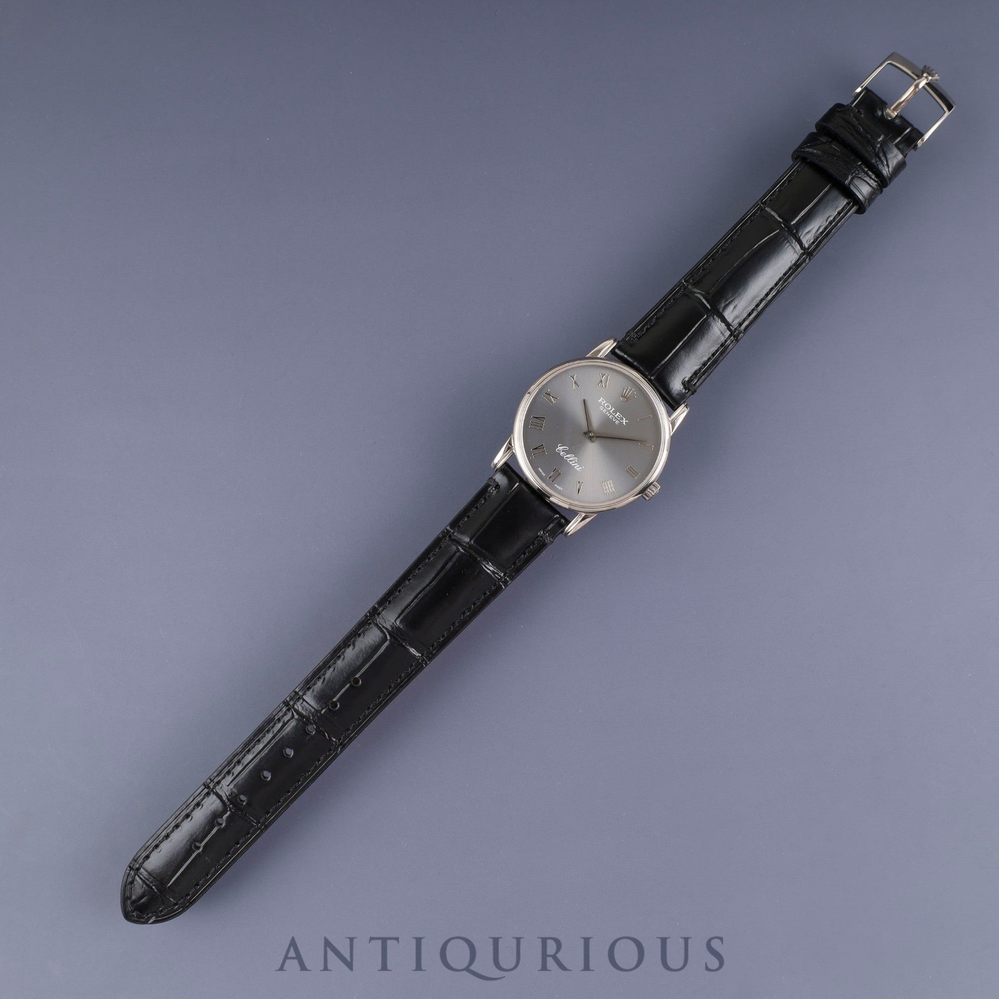 ロレックス チェリーニ 5116/9 手巻き Cal.1602 750 革 純正尾錠(750) グレーローマン文字盤 箱 保証書(2011年) オーバーホール済み